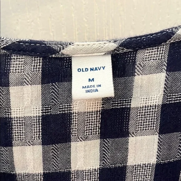 Old Navy Blue Checkered Midi Dress with Ruffle Sleeves - Picture 2 of 8
